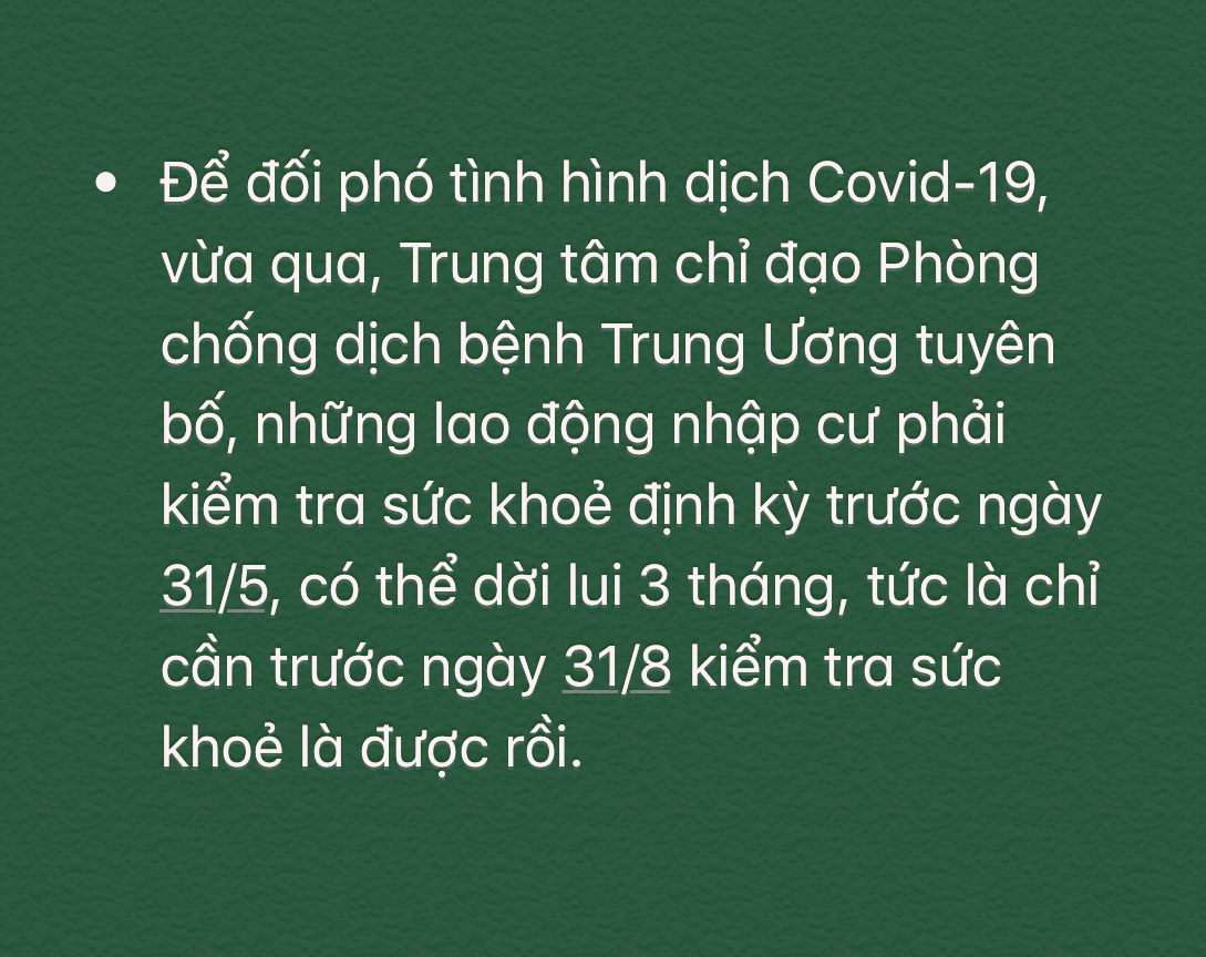 Dời lui thời gian kiểm tra sức khoẻ