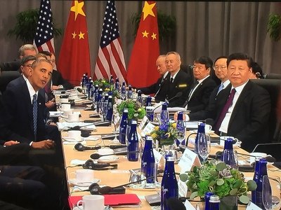 Cuộc gặp gỡ giữa hai nhà lãnh đạo cấp cao Trung-Mỹ, thảo luận đến hai bờ eo biển và vùng biển Nam Hải, phủ tổng thống Đài Loan t