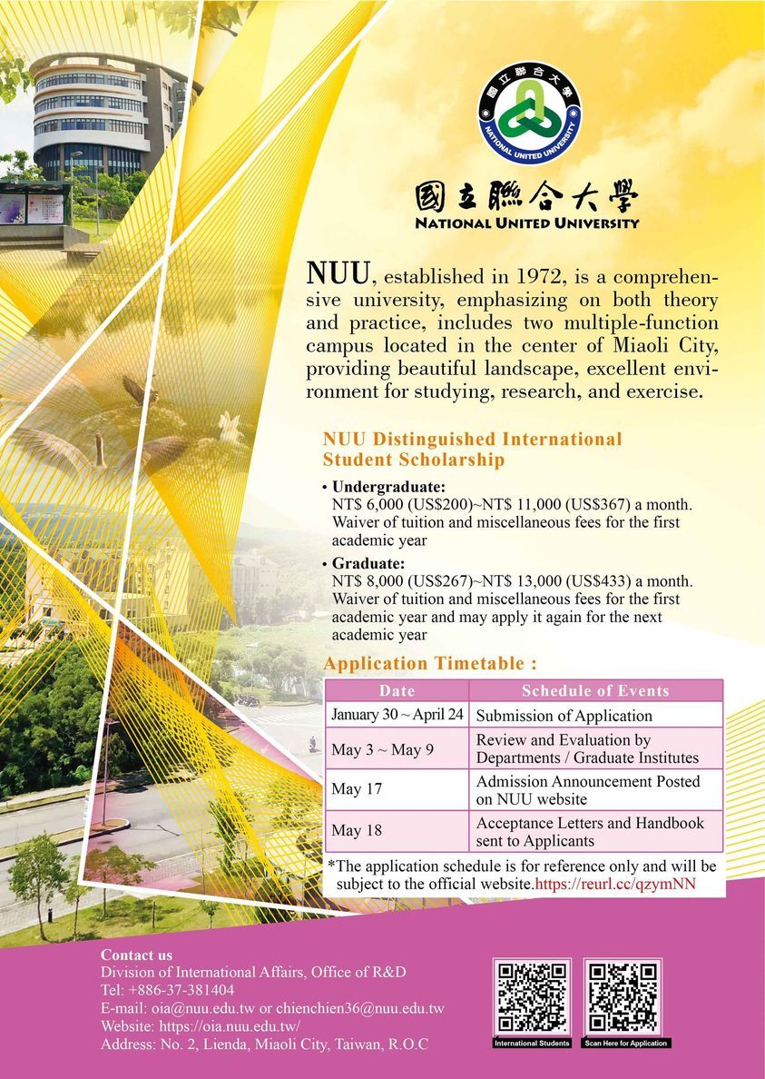 Thông tin tuyển sinh trường Đại học Quốc Gia Liên Hợp (NUU)