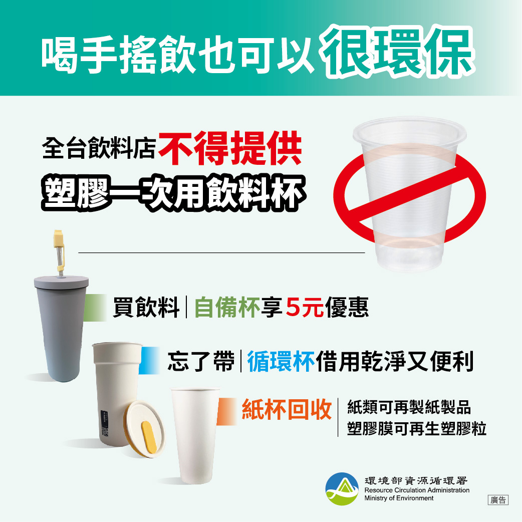 Cấm sử dụng ly nhựa dùng 1 lần tại các cửa hàng đồ uống trên toàn Đài Loan từ ngày 1/9