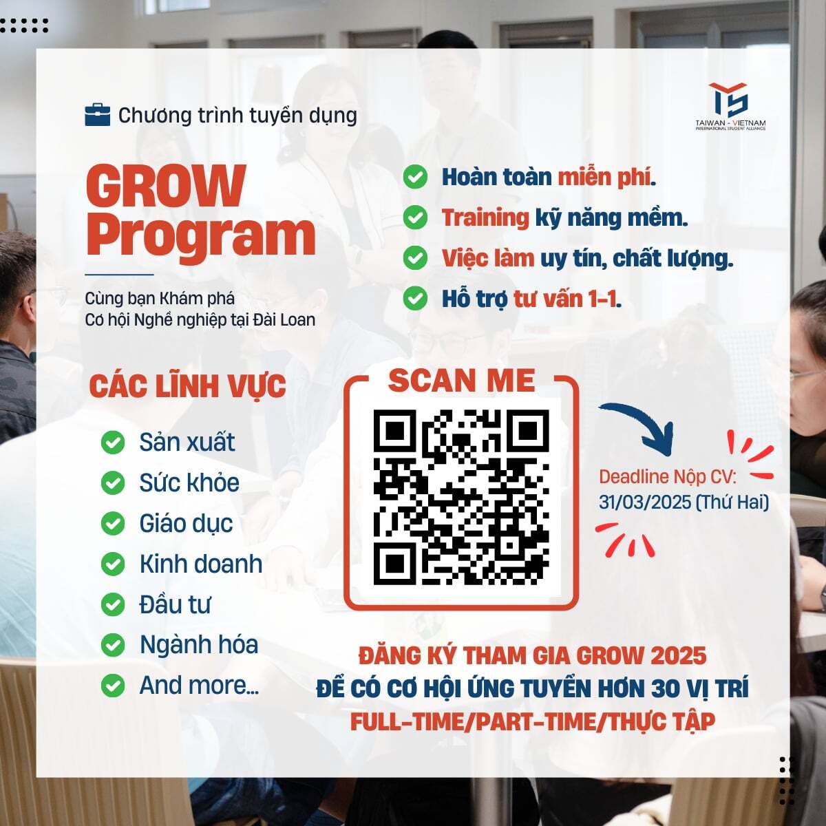GROW Program: Chương trình hỗ trợ miễn phí tìm kiếm việc làm tại Đài Loan cho sinh viên Việt Nam